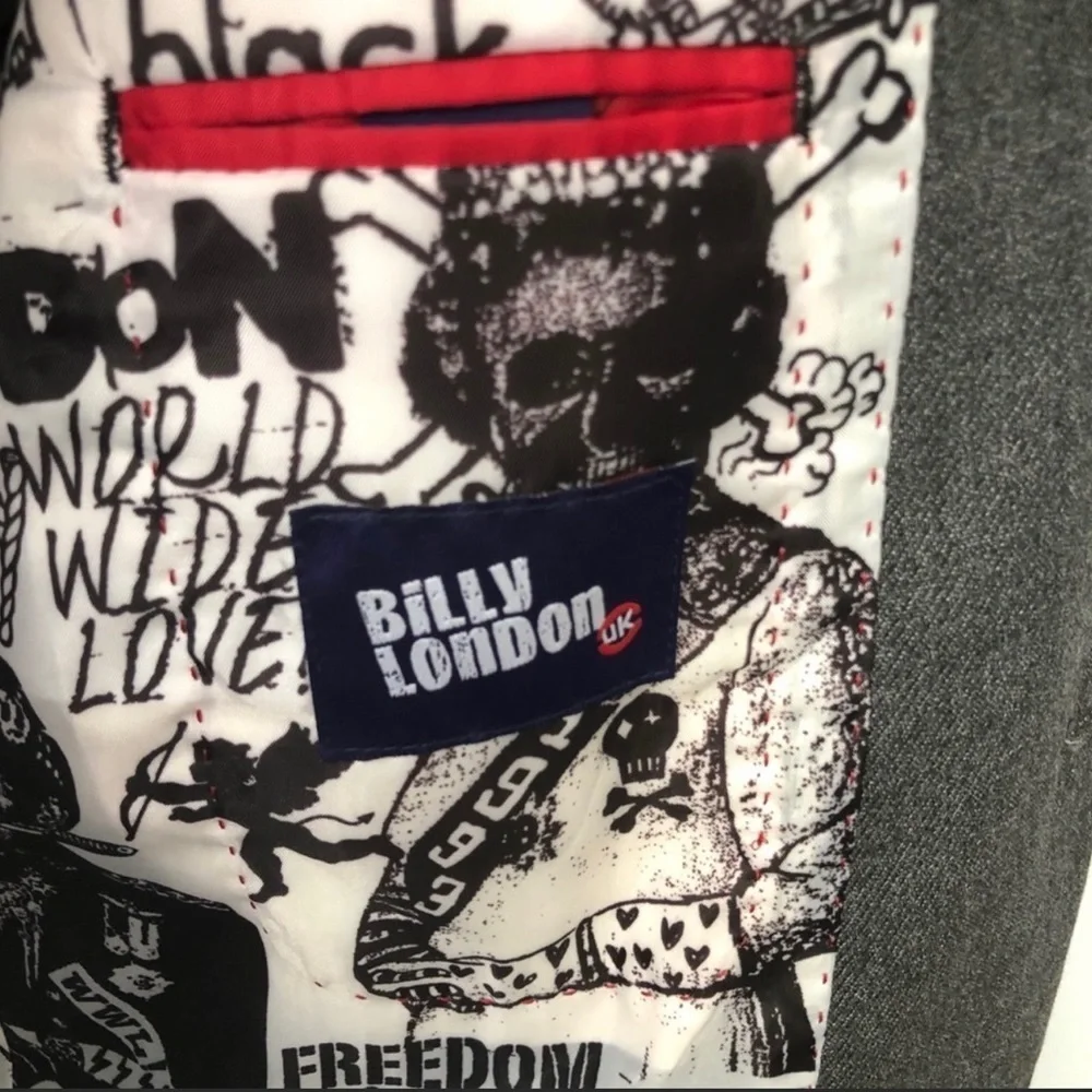 Billy London UK Blazer With Interior Skull Designs Gray/Black and Ref Size 44R